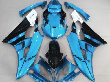 Azul Claro Brillante & Negro 2006-2007 R6 Carenados Moto