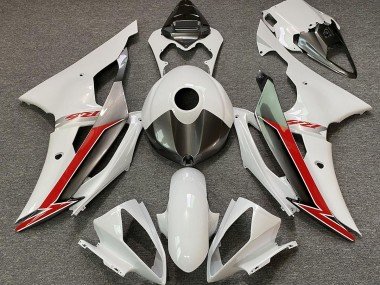 Blanco Brillo Plata & Rojo 2008-2016 R6 Carenados Moto