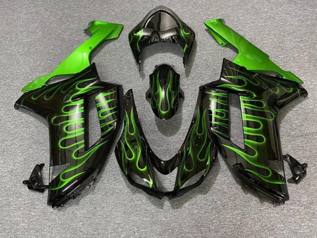 Negro Brillante & Verde Llama 2007-2008 ZX6R Carenados Moto
